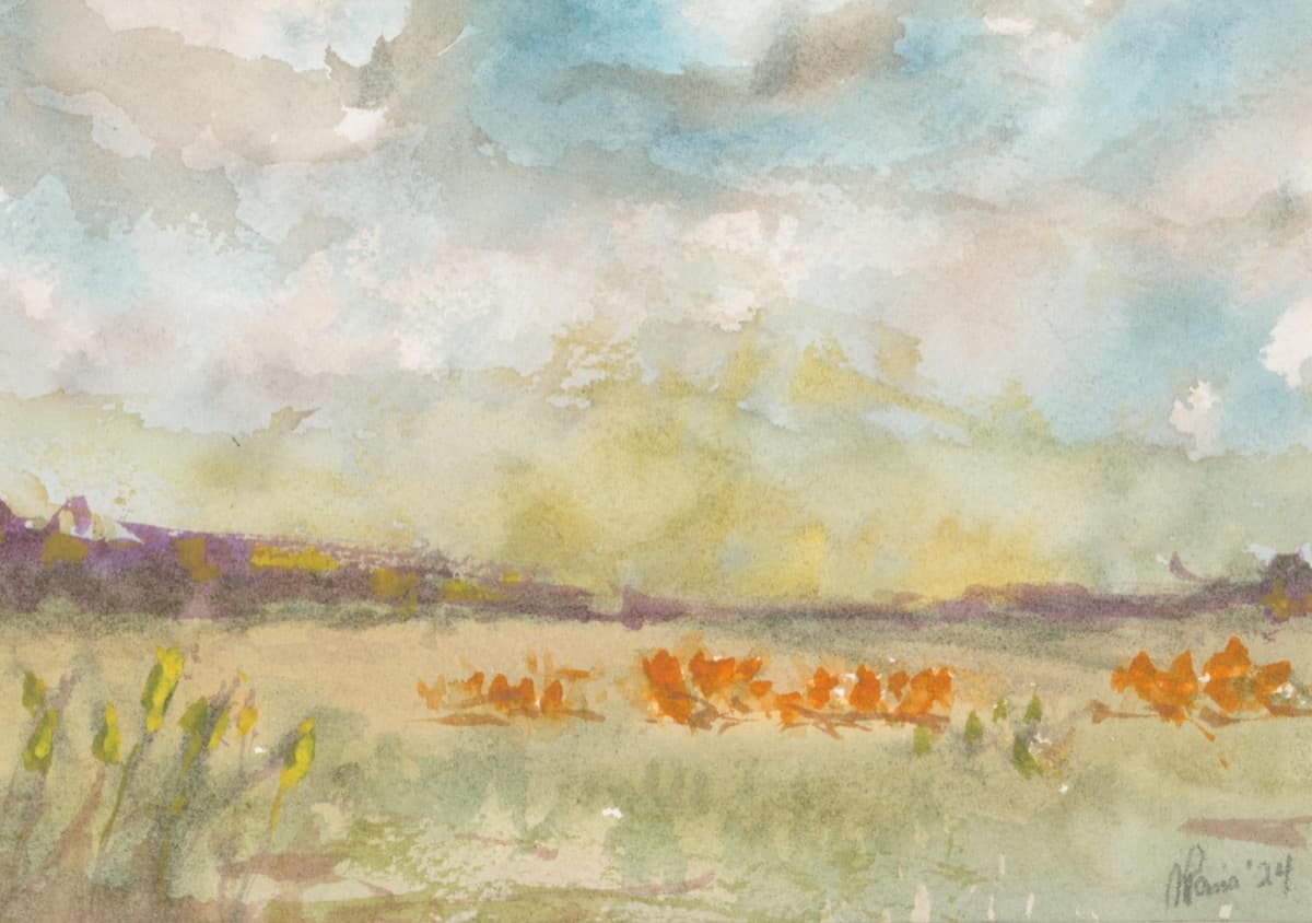 Field with Dangerous Sky — watercolor by Nikki Paris